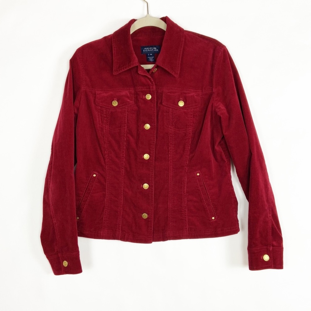 Jones New York Signature Corduroy Button up Front Pockets Jacket